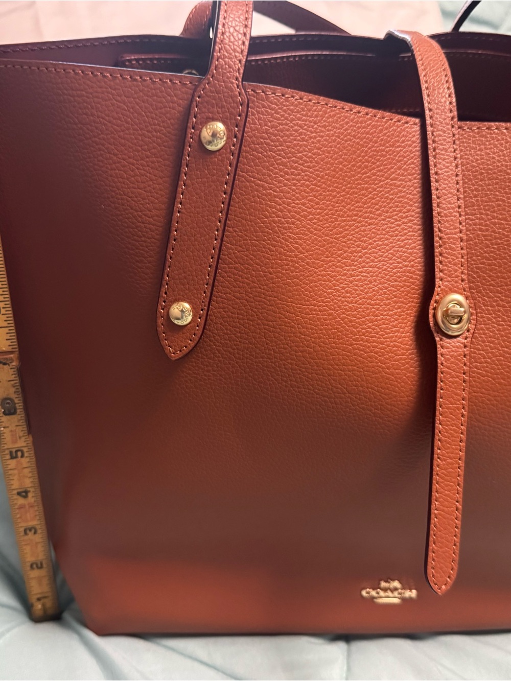 Coach Pebbled Leather Tote in Rust Brown with Gold Hardware - Picture 3 of 5